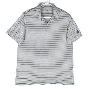 Adidas Mens Golf Polo Shirt Sz XL Blue & White Stripe Short Sleeve Knit Stretchy